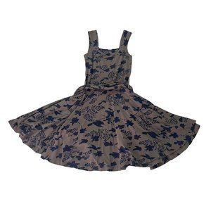 Modcloth Effie's Heart Size Small Taupe and Navy Floral Midi Dress with Pockets